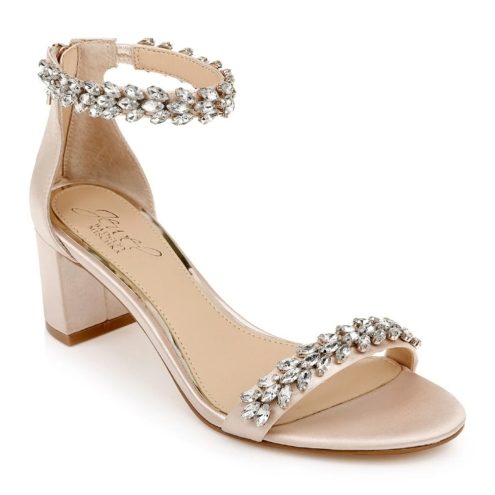 Jewel Badgley Mischka Blush Crystal-Ankle Strap Block Heels